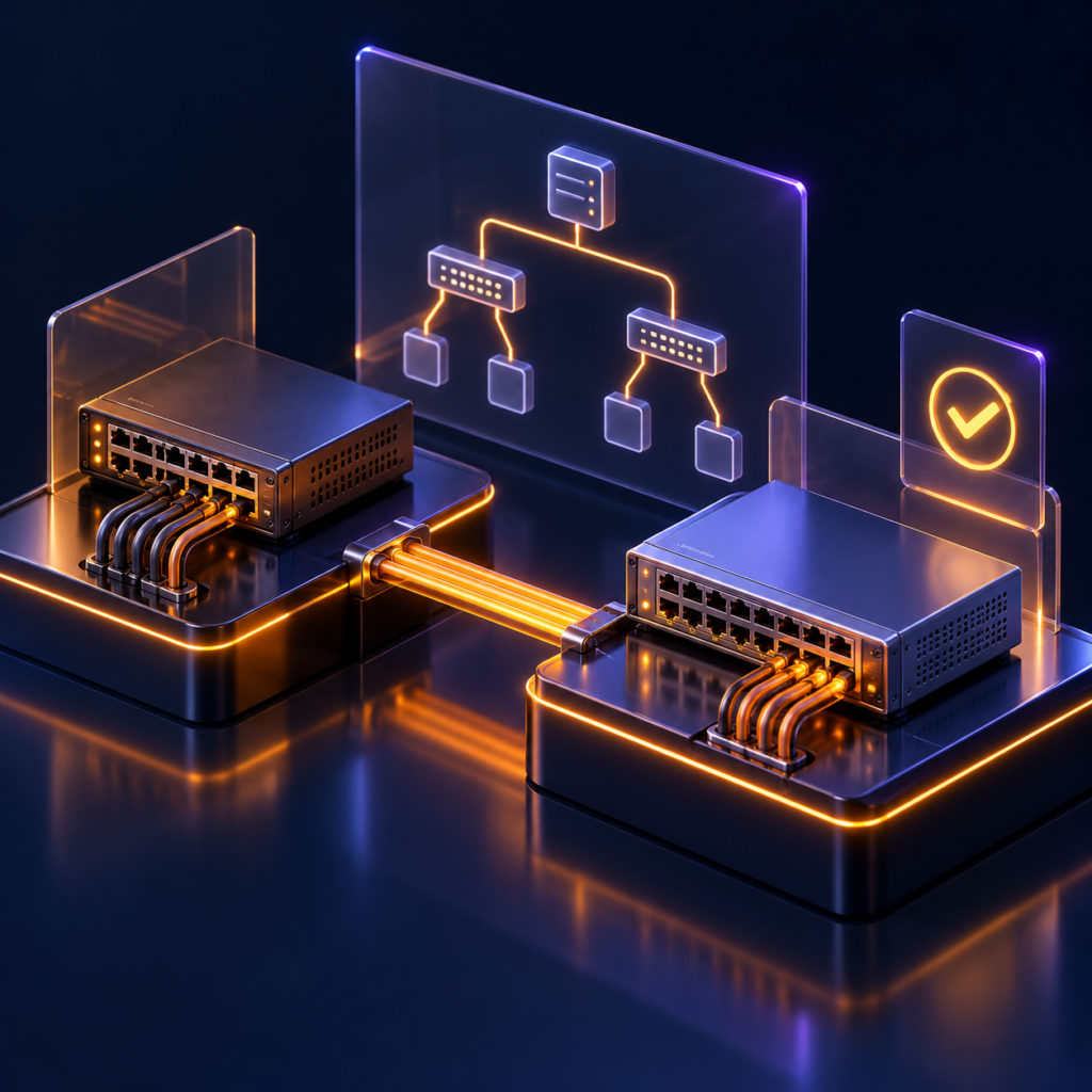 3D illustration of a planned and validated network migration