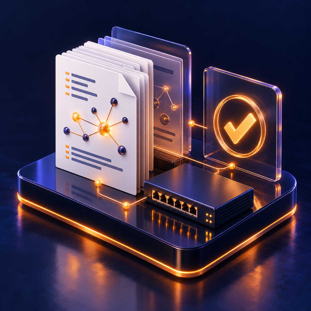 3D illustration of technical documentation and project handover